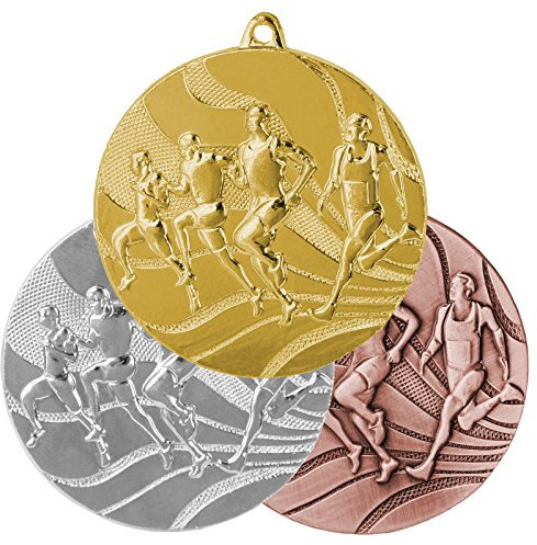 pokalspezialist 10 Stück Medaillenset Laufen/Leichtathletik je 1 x Gold, Silber, Bronze aus Stahl MMC2350