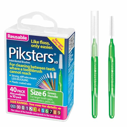 Piksters Interdental Brush Extra Large Gaps 40 Pack Green Size 6
