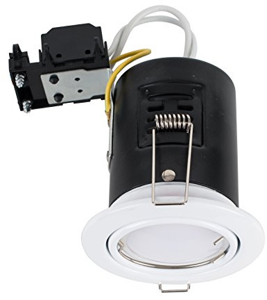 MiniSun | Pack of 6 Fire Rated Gloss White Tiltable GU10 Recessed Ceiling Downlights - Complete with 5w LED Bulbs [6500K Cool White] | Downlights & Home Improvements Essential | Mains Wired