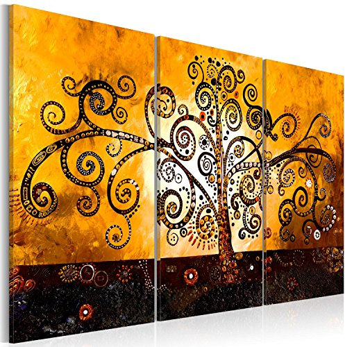 B&D XXL - Quadro Albero della vita Klimt 120x80 cm 3 Pezzi - Stampa su Tela in TNT Tessuta XXL Grande - Quadri Moderni Componibili Camera da Letto Matrimoniale - Stampe da Parete Arte - a-A-0106-b-f