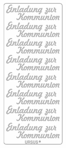 Ursus 59310084 - Kreativ Sticker, Einladung Kommunion, silber, 5 Blatt, selbstklebend, Ideal zur Kartengestaltung und zum Dekorieren von Geschenken, Stickerbogen ca. 10 x 23 cm