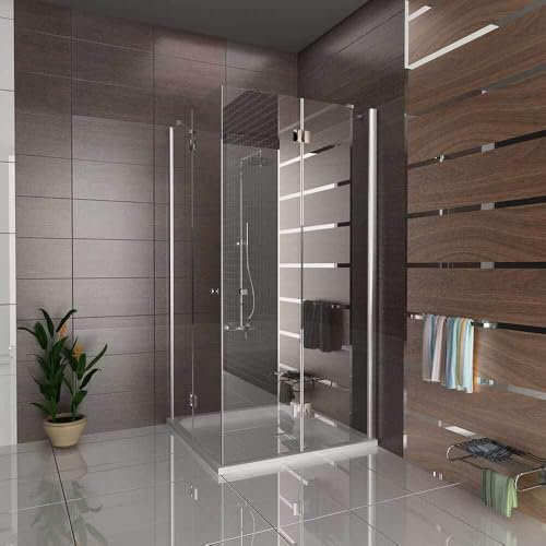 Alpenberger Duschkabine 90x100cm Eckeinstieg Dusche aus 2 Duschtüren und Seitenteilen aus Sicherheitsglas ESG | Komplettdusche Glasdusche | Eckduschkabine
