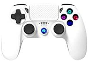 Freaks and Geeks Manette sans Fil Bluetooth Blanche avec Prise Jack pour Casque/Boutons Lumineux pour PS4