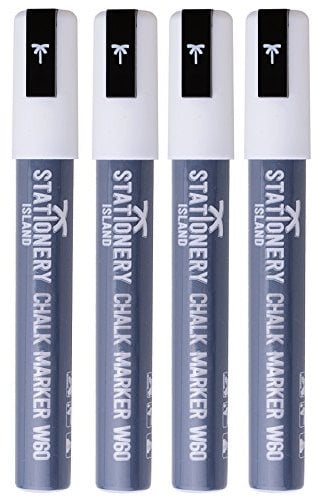STATIONERY ISLAND Kreidestifte für Tafel Abwaschbar, Kreidestift für Fenster 4er Pack, Weiß Kreidemarker für Glas & Tafeln, Fensterstifte, Zeichnung, Künstler