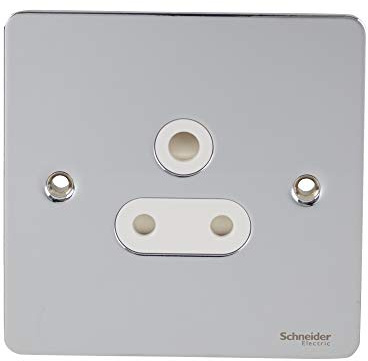 Schneider Electric Ultimate Flat Plate - Switched Single Power Socket, Round Pin, 5A, GU3280WPC, Polished Chrome with White Insert