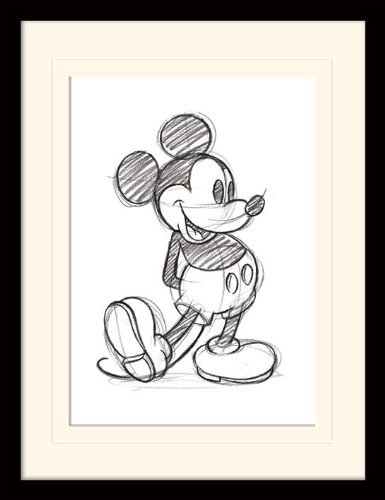 Pyramid International MP11129P-PL Mickey Mouse Sketched - Single Gerahmter Kunstdruck mit Passepartout, 30 x 40 cm