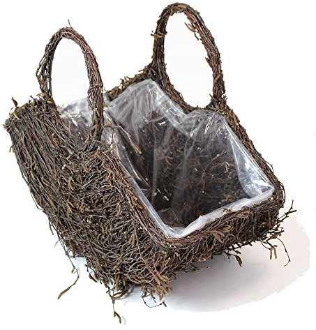 FRANK FLECHTWAREN Pflanzkorb, Pflanzgefäß ausgefallen, Pflanzgefäß, Blumentopf, Tasche, groß 52 x 22 x 25 cm, GH 38 cm