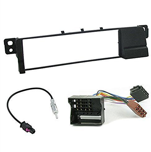 Sound-way Kit Montage Autoradio, Cadre Façade 1 DIN, Cable Adaptateur Connecteur ISO, Adaptateur Antenne, compatible avec BMW Serie 3 E46