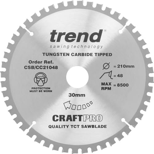 Trend Wood Mitre Saw Blade, 210mm Diameter, 30mm Bore, 48 Teeth, 2.4mm Kerf, -5° Hook, TCT, Fine Finish, CSB/CC21048
