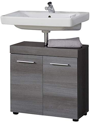 trendteam smart living - Runner - Waschbeckenunterschrank - Rauchsilber - Badschrank mit 2 Fächer und 1 verstellbaren Einlegeboden - (BxHxT) 58 x 57 x 31 cm - silberfarbene Griffe - Kratzfest
