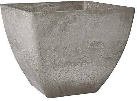 PSW Pot Collection 16x13 inch Plastic/Stone/Wood Composite Square Planter – No Drainage Hole (Drillable), Modern Indoor/Outer Pot for Flowers, Foliage, Succulents, Fairy Gardens, Cement Color