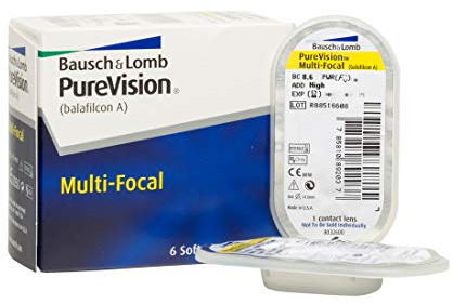 Bausch + Lomb Purevision Multifocal Monatslinsen, Gleitsicht-Kontaktlinsen, weich, 6 Stück BC 8.6 mm/DIA 14 / -7 Dioptrien/ADD Low