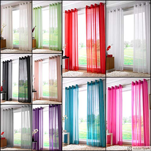 Ideal Textiles Plain Voile Curtain Panel, Ring Top Heading, Eyelet Voile Curtains, Sheer Voile Panels (59 x 90, Ivory)