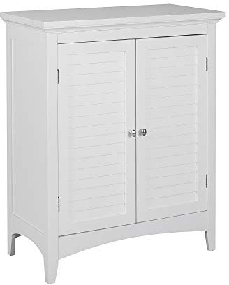 Teamson Home Free Standing Bathroom Cabinet, Wooden Bathroom Storage, Double Louvered Doors, Adjustable Shelf, Anti Tipping, White, Glancy Collection