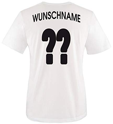 Comedy Shirts - WM 2018 | M1 | VORNE + HINTEN | Wunsch - Kinder T-Shirt - Weiss/Schwarz-Rot-Gelb Gr. 134-146
