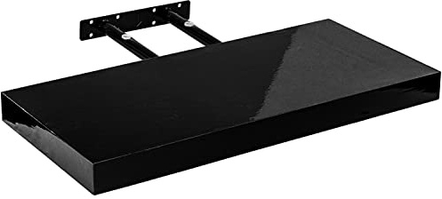 STILISTA® Wandboard Volato, Länge 70 cm, Hochglanz Schwarz | Freischwebendes Wandregal mit verdeckter Befestigung, MDF E1 geprüft, 14 Farben, 9 Größen 30-110cm, Belastbarkeit 10kg