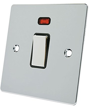 Alliance Electrical FPC20ASWIBC 20 A Black Insert Flat DP Metal Rocker Double Pole Switch with Neon Indicator - Polished Chrome