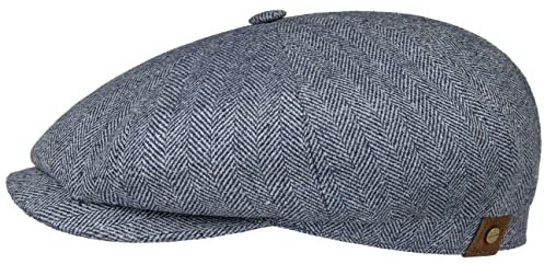 Stetson Hatteras Seide Schirmmütze Damen/Herren - Ballonmütze aus Seide - Flatcap mit Sonnenschutz UV 40+ - Schiebermütze mit Fischgratmuster - Schirmmütze Sommer/Winter blau 59 cm