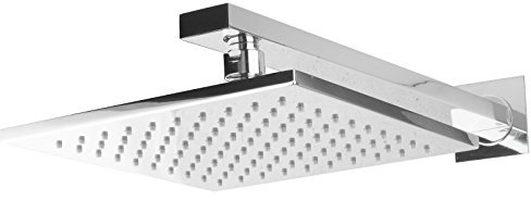 PaulGurkes Regendusche Set Kopfbrause 20x20 cm mit Brausearm Messing verchromt, eckiger Wandarm 38,5 cm, ECO-Durchflussbegrenzer 10 L/Min