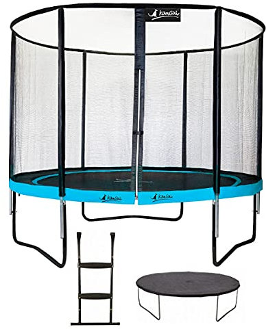 Kangui - Trampoline de jardin PUNCHI ATOLL + échelle et couverture de propreté - Bleu et noir - Ø300cm - 360cm - 430cm