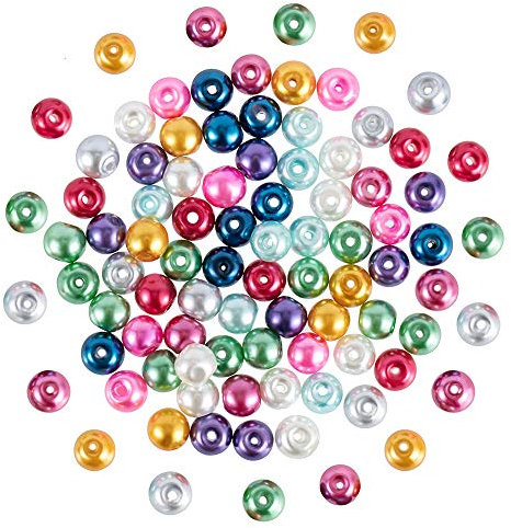 PandaHall - Lot de 200 Pcs Perles de Verre Perles Rondes 6mm Perle Nacre pour la Fabrication de Bijoux, Trou: 0.5mm multicouleur-6