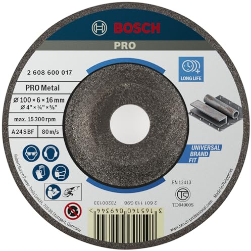 Bosch PRO Metal Schleifscheibe, 100 x 6 x 16 mm | für Stahl, Ø 100 mm, Professional Zubehör Kleiner Winkelschleifer