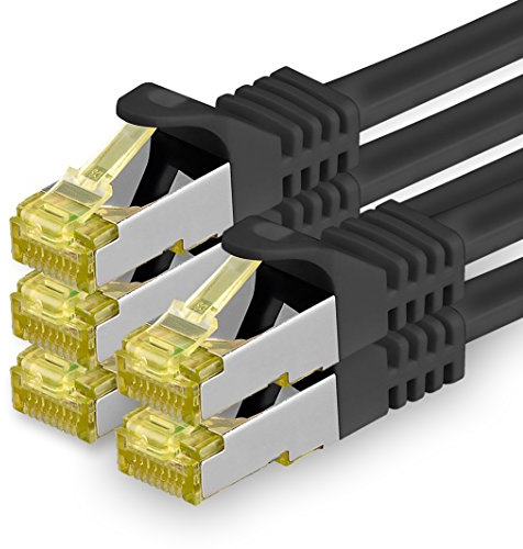 1aTTack.de Cat.7 Netzwerkkabel 5m Schwarz 5 Stück Cat7 Ethernetkabel Netzwerk LAN Kabel Rohkabel 10 Gb s SFTP PIMF LSZH Set Patchkabel mit Rj 45 Stecker Cat.6a