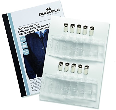 Durable Hartbox mit Clip für Sicherheitsausweis, 54 x 85 mm, 10 Stück, 869819 | Kartenhalter für Sicherheitsausweise, 54 x 85 mm, Daumenstanzung, Kunststoff, für Textilband oder Jojo