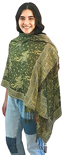 Silver Fever Schal / Stola, Pashmina-Stil, Design mit Paisley-Muster und fernöstlichen Motiven, Jacquard-Gewebe, Grün, w023