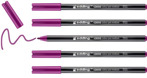 edding 1300 Fasermaler medium - magenta - 5 Stifte - Rundspitze 2 mm - Filzstift zum Zeichnen und Schreiben - Filzstift für Schule, Mandala, Bullet Journal
