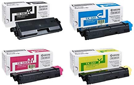 Kyocera Original Toner Multipack, 4x TK-580 für Kyocera FS-C5150DN und ECOSYS P6021cdn, Schwarz, Magenta, Gelb, Cyan, Duplexdruck