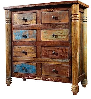 Altholz lackiert Mehrfarbig Massivholz Kommode Massivmöbel Vintage massiv Holz Möbel Fable #09