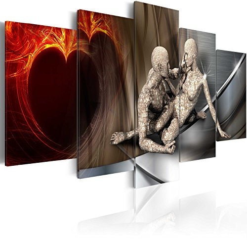 B&D XXL - Wandbilder XXL Gestalten 200x100cm 5 tlg - Wand Deko Leinwand Bilder Groß Wanddeko Wohnzimmer Schlafzimmer Kunstdrucke - Love Paar Liebe Herz h-A-0025-b-m