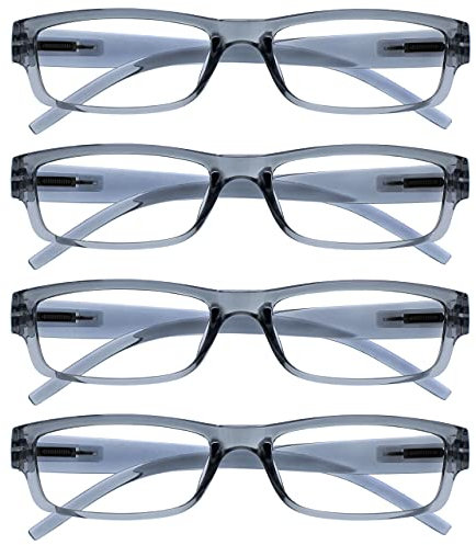 OPULIZE ACE Lesebrille für Damen und Herren - 4er-Pack - Schmaler Rechteckiger Rahmen - Komfort Federscharniere - Kratzfest - Grau UVR +3.50