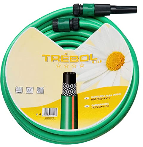 Manguera Verde Trebol Trenzado 15 mm. - 5/8 Rollo 25 metros Con Accesorios