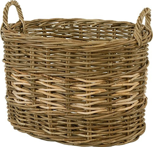 korb.outlet Pflanzkorb oval aus grauem Natur Rattan mit hellem Muster 50x35 / geflochtener Übertopf mit Griffen aus Rattan