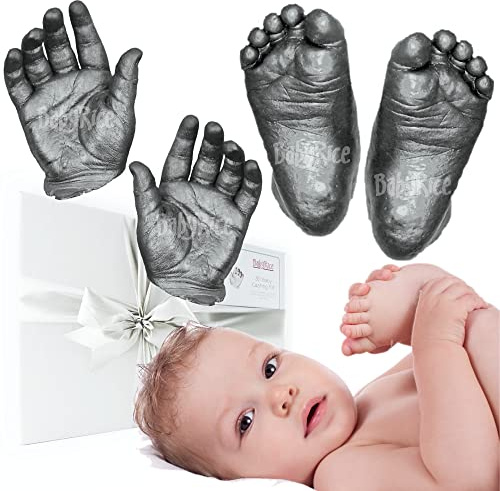 BabyRice Large Baby Hand and Foot Casting Kit, Boxed, Includes Metallic Paint (Pewter)