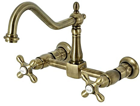 Kingston Brass Heritage 8-Inch Centerset Wall Mount Kitchen Faucet, Antique Brass