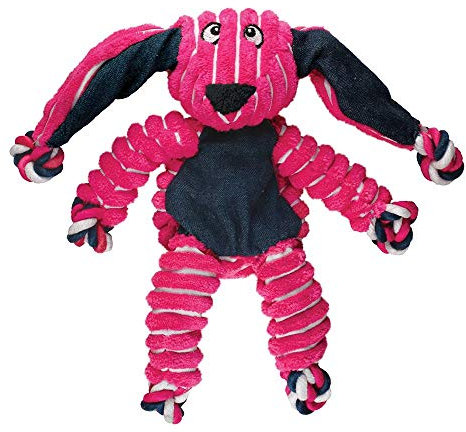Kong Floppy Knots Bunny – internes Floppy-Knoten-Seilspielzeug für Hunde – Seil-Hundespielzeug mit Quietscher – S/M