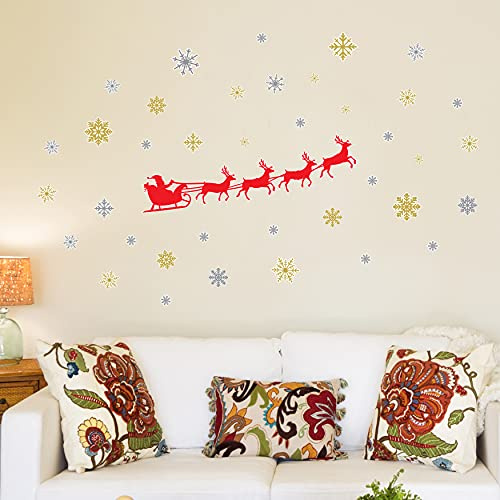 Wallflexi Christmas Decorations Wall Stickers Santa's Sleigh Wall Murals Decals living Room Children Nursery School Restaurant Cafe Hotel Home Office Décor, multicolour