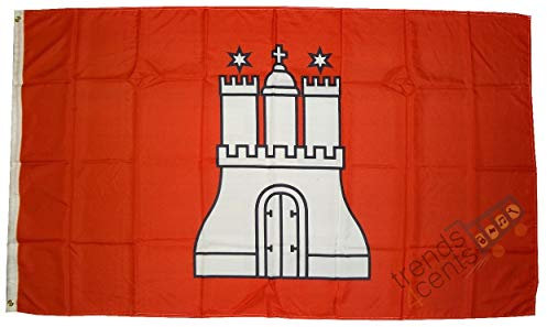 FLAGGE HANSESTADT HAMBURG Fahne, Grösse: ca. 90x150 cm, Ordentliche Qualität - KEINE hauchdünne Ware - Stoffgewicht ca. 90 gr/m2, Reissfest, wasserfest, für Aussenbereich geeignet