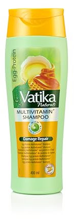 Vatika Multivitamin Shampoo mit Ei-Protein für strapaziertes Haar, 400 ml – mit Vitaminen A, E, F und Honig, verbessert Glanz und Feuchtigkeitsspeicherung