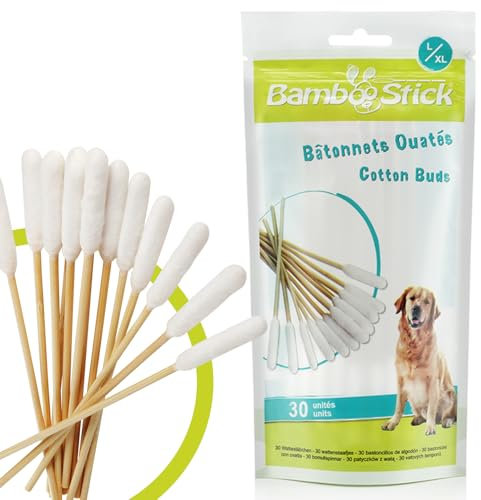 Bamboostick - Pack de 30 Coton-tiges L/XL pour Nettoyer Les Oreilles des Grands Chiens – Facile à Utiliser – Elaboré par Un vétérinaire français (1)