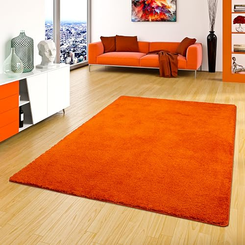 PALACE Hochflor Shaggy Teppich Orange in 24 Größen