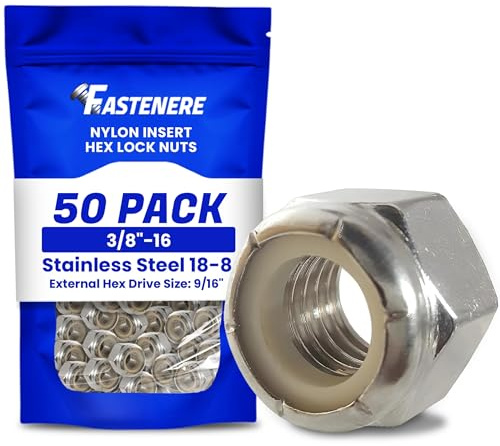 3/8-16 Nylon Insert Hex Lock Nuts, Stainless Steel 18-8, Plain Finish, Quantity 50 by Fastenere