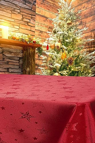 KAMACA Lotus Effekt Tischdecke Magic Stars mit Sternen Motiv - mit FLECKSCHUTZ - Flüssigkeiten perlen einfach ab Winter Weihnachten (Tischdecke 150x250 cm, Rot)
