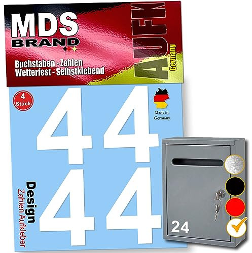MDS Brand 8cm Design Zahlen Aufkleber 4x Spar Pack Selbstklebende Klebezahlen für Briefkasten, Mülltonne & Hausnummeren Aufkleber für Außen & Innen, D-8 (Weiss-4)