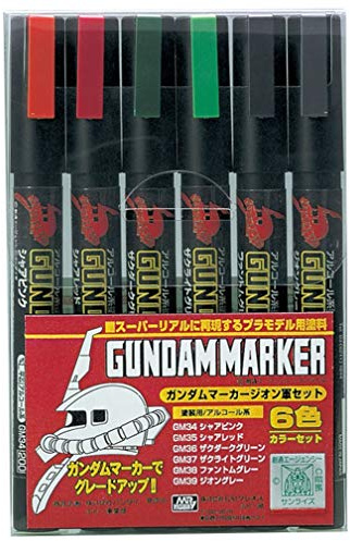 Mr. Hobby GMS108 Gundam Marker Zeon Set, Paint Type, Filzstifte, Zum Bemalen von Mobile Suits, 6 Farben, 6er Set, Meißel