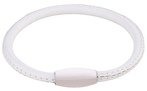 DonDon Herren Lederarmband weiß mit Edelstahl Magnetschließe