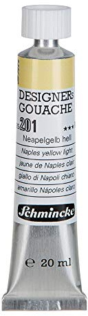 Schmincke - Designers Gouache, Neapelgelb hell, 20 ml-Tube, 25 201 007, streifenfreier Auftrag, maximal deckend, farbintensiv und samtmatt